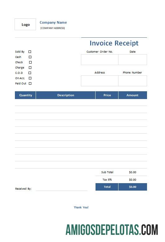 em branco Modelo de recibo de fatura grátis